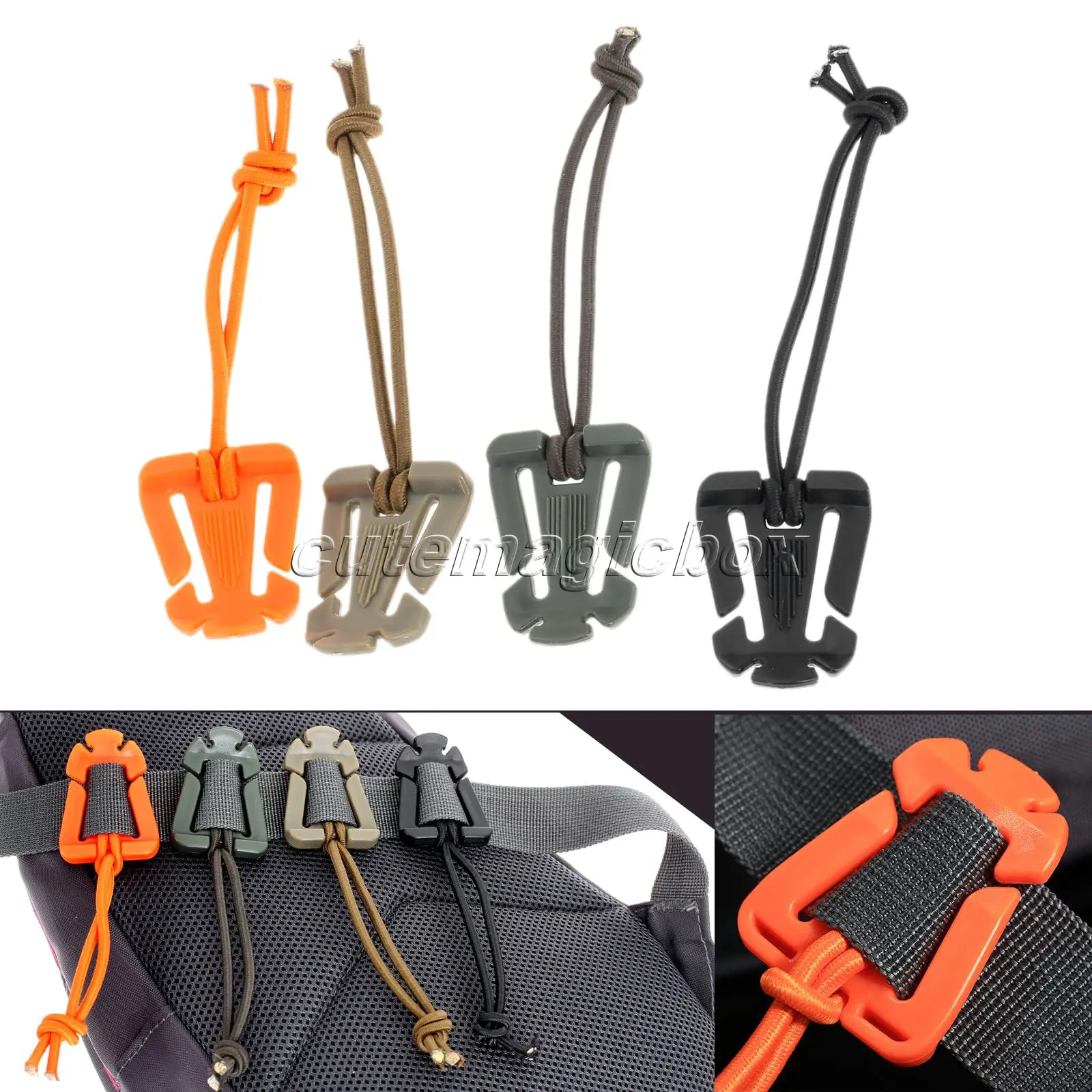 10 Pcs /Set bing Military Dominator Molle Elastic Cord Hang Buckles Strap Clip Backpack EDC