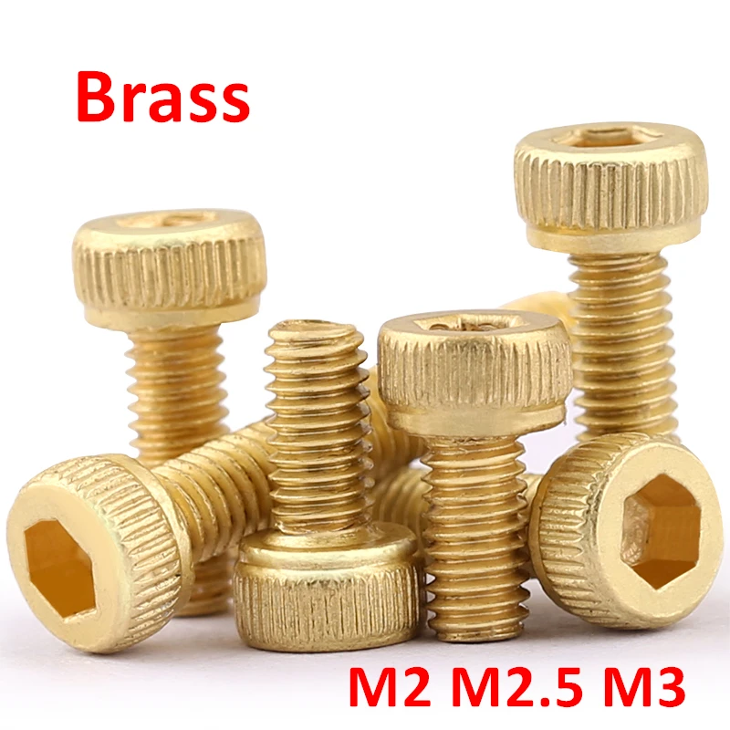 50pcs DIN912 M2 M2.5 M3 Brass Hex Socket Head Cap Screws Knurled