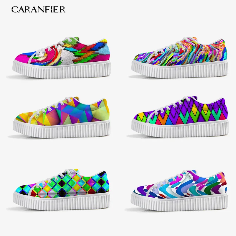 

CARANFIER New 2019 Shoes Woman Sneakers Flats Printing Kaleidoscope Casual Students Flats Shoes Woman Espadrilles Size 35-41