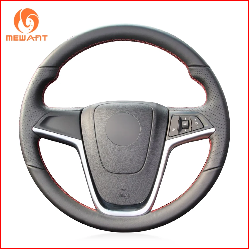 MEWANT Black Genuine Leather Car Steering Wheel Cover for Opel Mokka