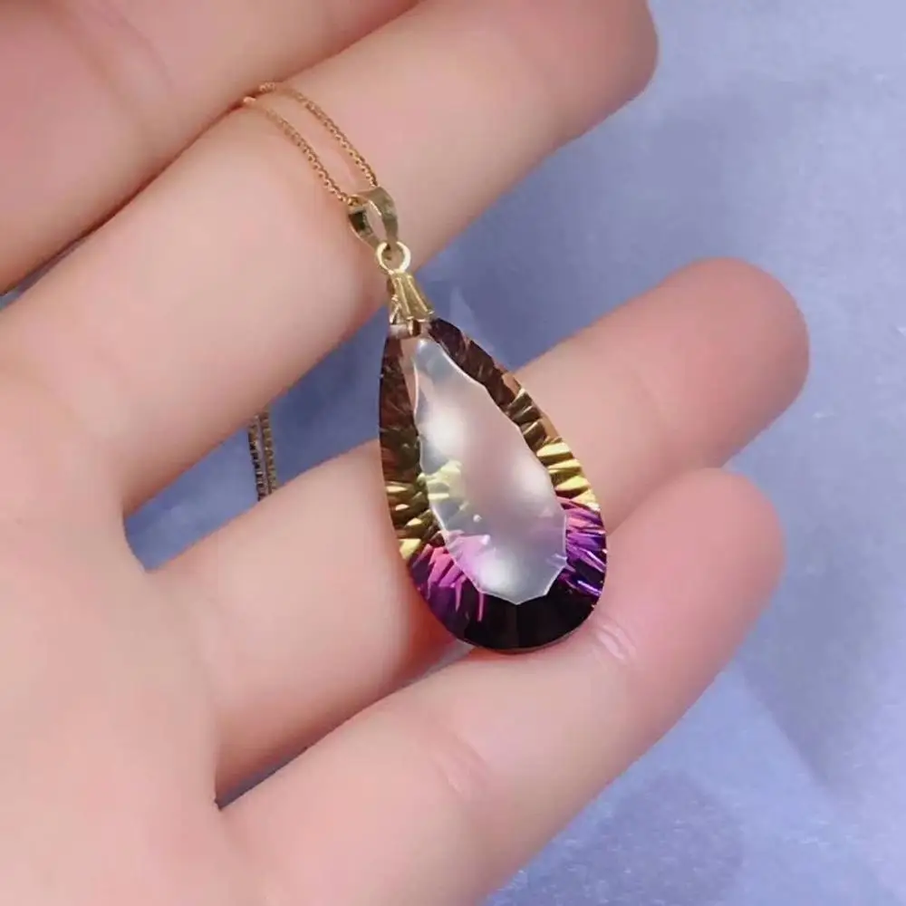 

SHILOVEM 18k yellow gold ametrine pendants none necklace classic wholesale Fine women gift NEW jcz132588zj