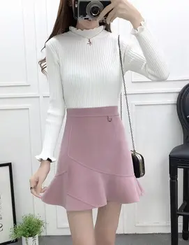 

2018 new fashion women pullover knitwear top skirt 2 pcs clothing set lady vestidos design outfit long sleeve basic clothes
