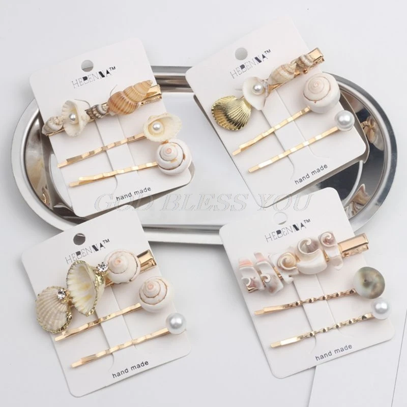 3Pcs/Set Minimalist Women One Word Hairpin Spiral Seashell Conch Romantic Styling Hair Clip Wedding Beach Party Hair Accessories