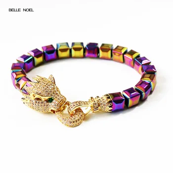 

Multicolor Magnetic Bracelet Micro-pave Zircon Golden Copper Leopard Hematite Stone for Magnet Hematite Beads Bracelet