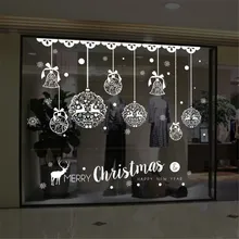 Рождественская Наклейка на стену, домашний декор, украшение для окна магазина, висячий колокольчик, снежинка, олень, papel de parede