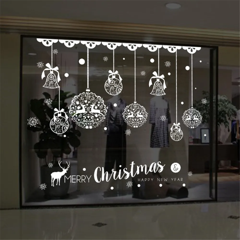 

Christmas Wall Sticker Home Decor Store Window Decoration Hanging Jingle Bell Snowflake Reindeer papel de parede