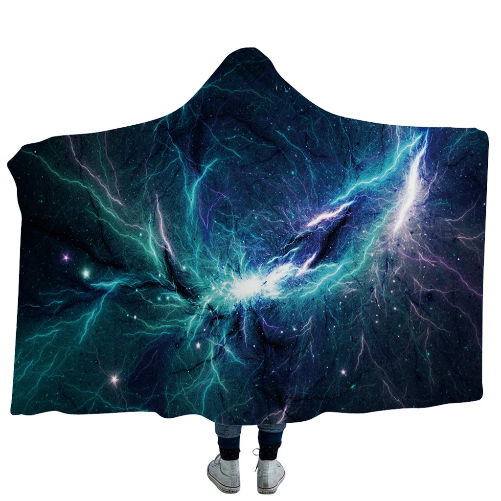 Красивое Одеяло с капюшоном с рисунком звездного неба, мягкое одеяло из микрофибры для взрослых и детей - Цвет: E