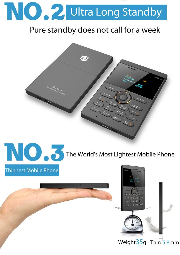 E1 mini Cell Phone Student Version ultra thin mini credit card Mobile phone FM Radio Bluetooth 335*200*71mm black 2