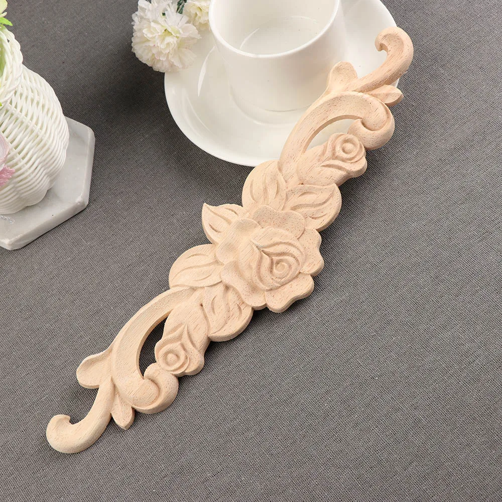 1 Pc Natural Floral Wood Carved Decal Corner Appliques Frame Wall Doors Furniture Woodcarving Decorative Wooden Figurines Crafts