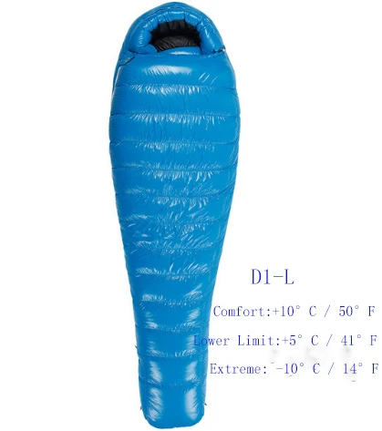 AEGISMAX D1 D2 90% белый утиный пух мумия кемпинг походный спальный мешок Сверхлегкий Открытый нейлон три сезона 650FP спальный мешок - Цвет: D1 Long Blue