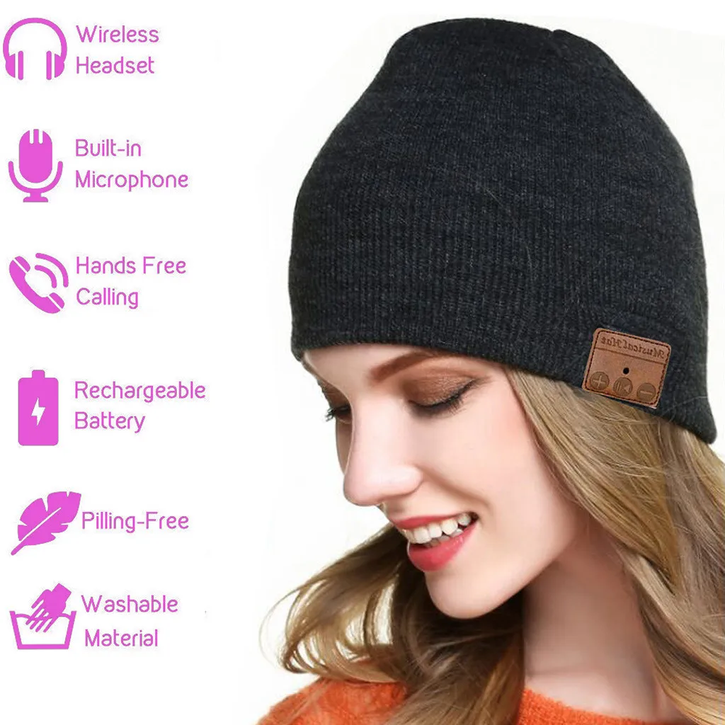Женская Весенняя и летняя новая музыкальная Bluetooth шляпка, вязаная шапка, беспроводные наушники, Музыкальная шляпа на резинке, подарок на день рождения, модная теплая шапка