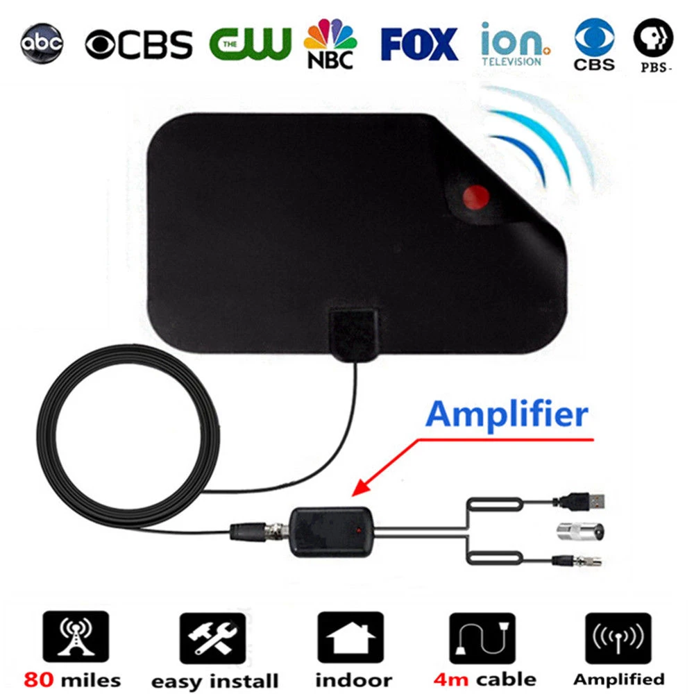 Indoor 120 Miles TV Antenna Freeview 25DB Digital HDTV Antenna With Amplifier Signal Booster Radius High Gain Active HD DTV Box Indoor 120 Miles TV Antenna Freeview 25DB Digital HDTV Antenna With Amplifier Signal Booster Radius High Gain Active HD DTV Box