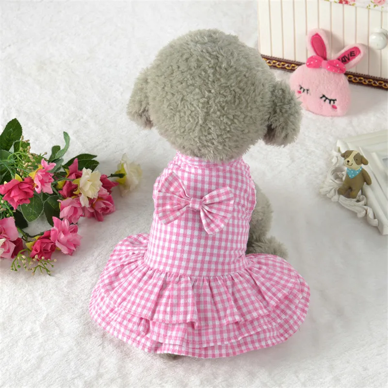 Cute Delicate Lattice Style Summer Pet Dog Dresses Clothes For Spring