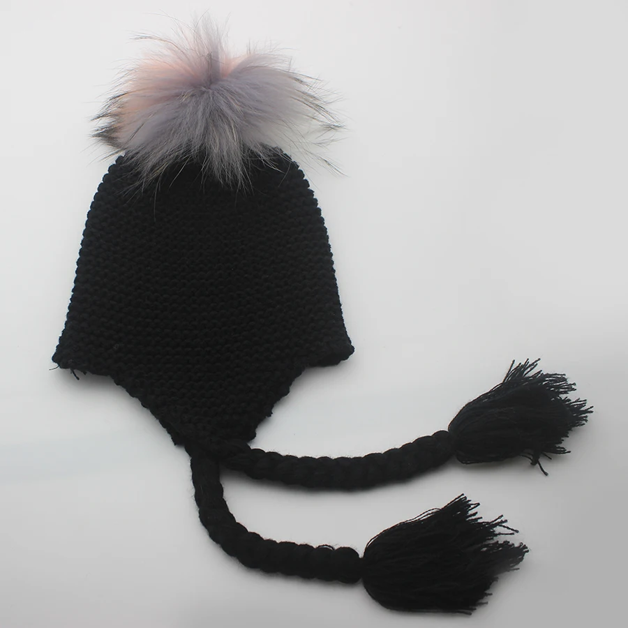 best beanies for men Children Winter Warm Raccoon Fur Knit Hats Girls Boys 100% Real Fur Pompom Beanies Cap kids Crochet Baby Hats Beanie Caps winter beanie