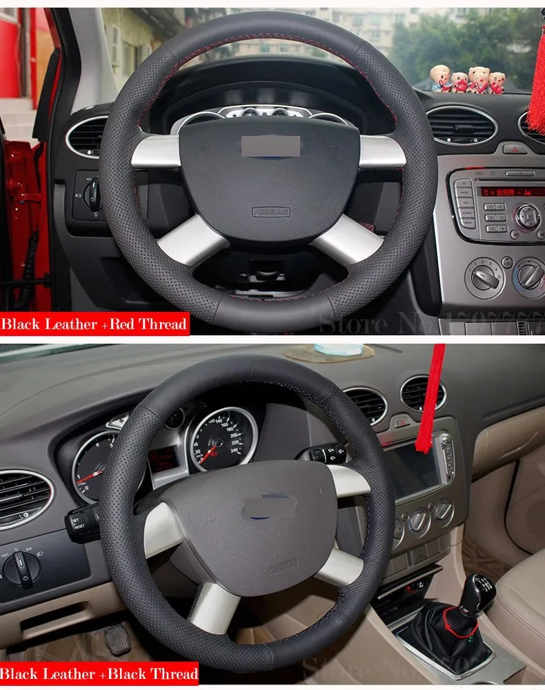 Черная кожаная ручная прошитая крышка рулевого колеса автомобиля для Ford Kuga 2008-2011 Focus 2 2005-2011