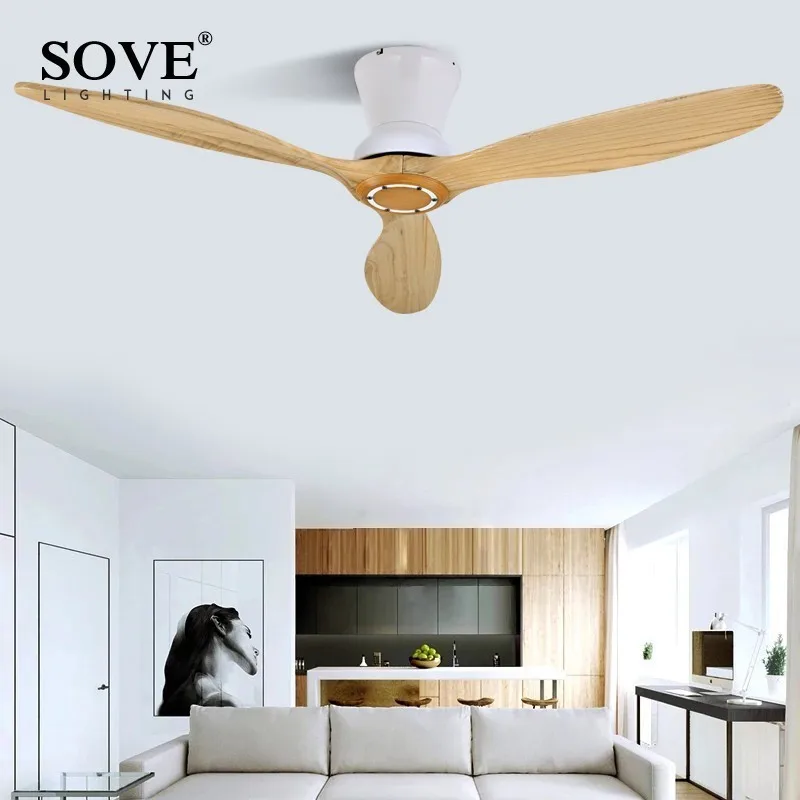 Sove White Nordic Modern Led Wooden Ceiling Fan Wood Ceiling Fans