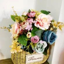 Свадебный букет высокое качество розового цвета и цвета слоновой кости роза Throw Свадебные цветы невесты букет природы красивый корсаж украшения дома