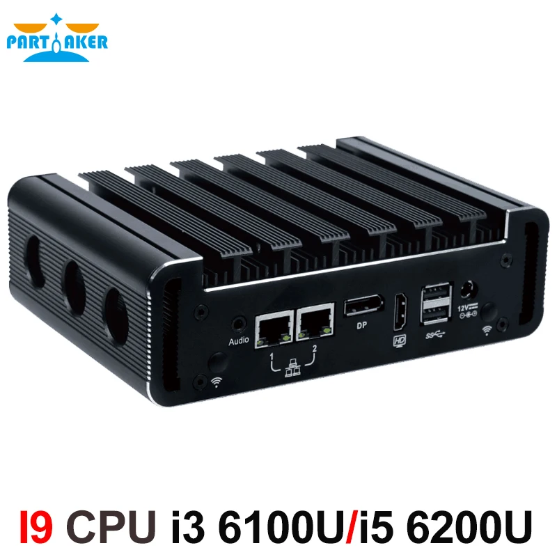 

Partaker Fanless Mini PC Industrial Computer Core Skylake i3 6100U Dual Lan Embedded SIM slot support 3G 4G module Windows 10