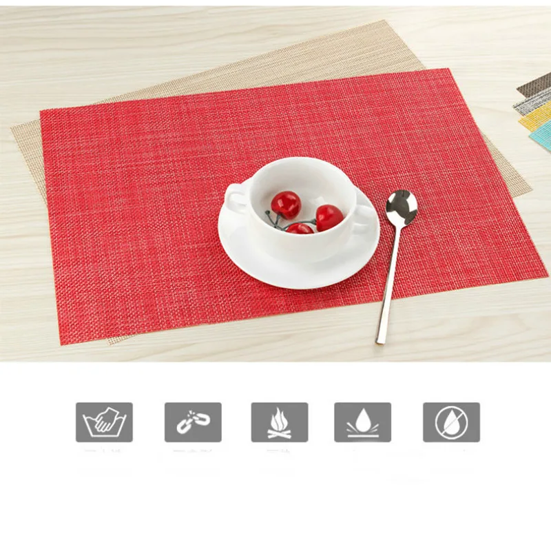 4 قطعة الأزياء pvc طاولة طعام حصيرة نسج تحديد الموقع منصات القرص عاء سادة الوقايات زلة مقاومة سادة طاولة مقاومة للمياه القماش