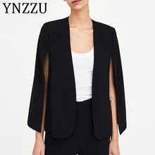 YNZZU, элегантное черное пончо, для офиса, леди, плащ, открытая передняя часть, Блейзер, осень, Сплит, для девушек, рабочая одежда, весна, женский костюм, пальто, AO973