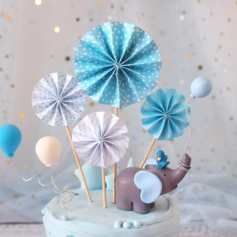 

4Pcs/lot Mini Fan Cake Topper Paper Flags Kids Birthday Party Baby Shower Cake Insert Cupcake Toppers Wedding Decoration Favor