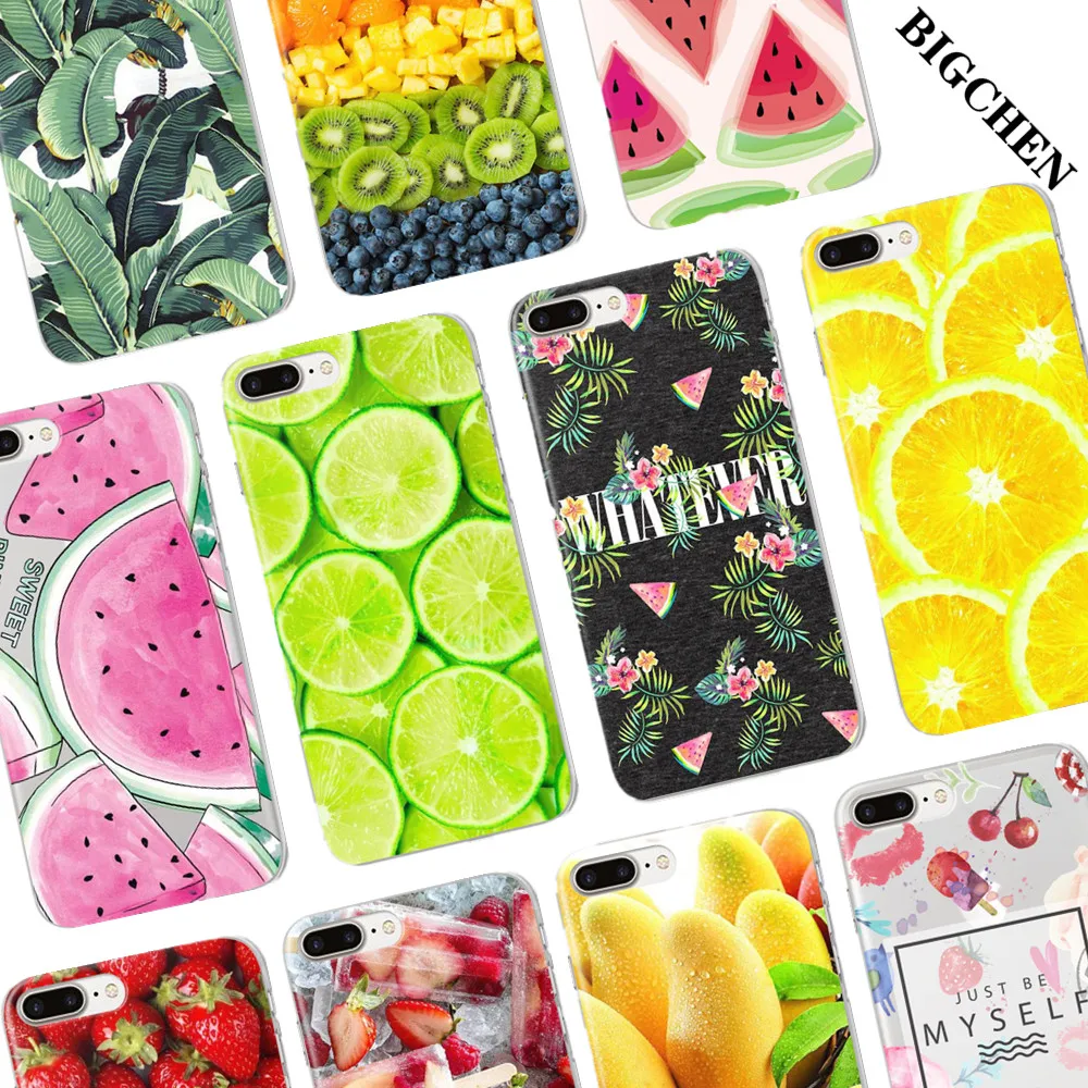 

Summer Fruit Lemon Watermelon Pattern Cell Phone Case For iPhone 8 7 Plus 6 6S Plus 5S SE X XS Max XR Silicone Phone Back Cover