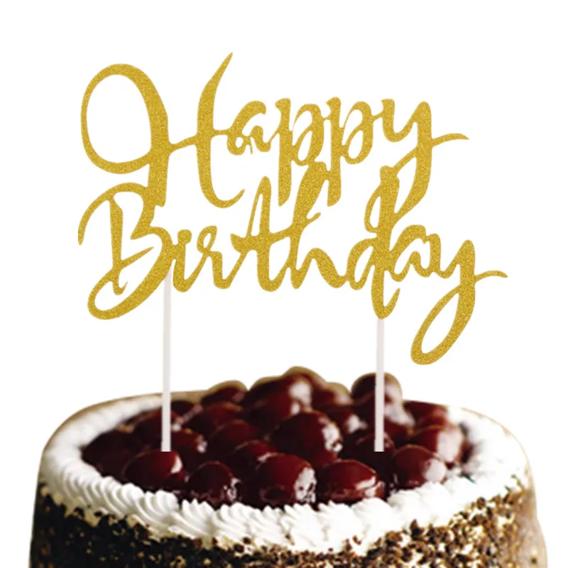 Glitter Happy Birthday Cake Flags Gold Silver Cake Topper For Birthday Party Cake Decor Supplies Birthday Cake Toppers