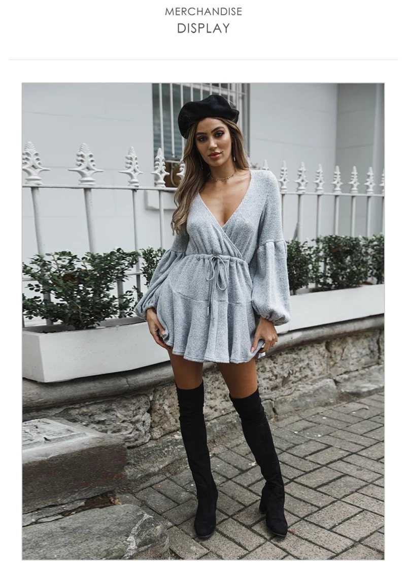 Long Sleeve Women Sexy Dress Winter 2018 V Neck Bandage Sashes Ladies Mini Sweater Dresses Knitted Autumn Short Vestido Party    (7)