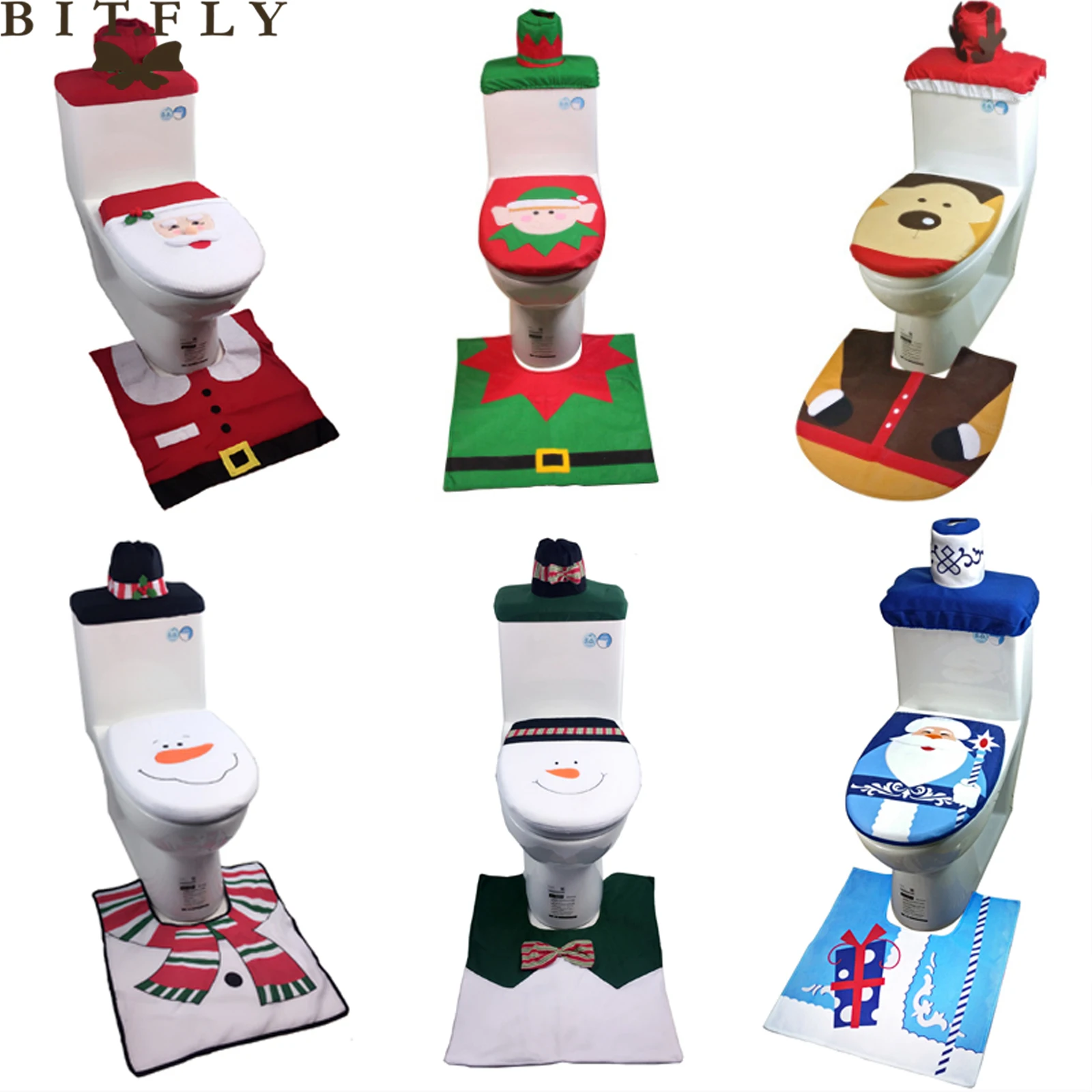 Snow Santa Claus toilet Cover Christmas home Bathroom DIY decoration