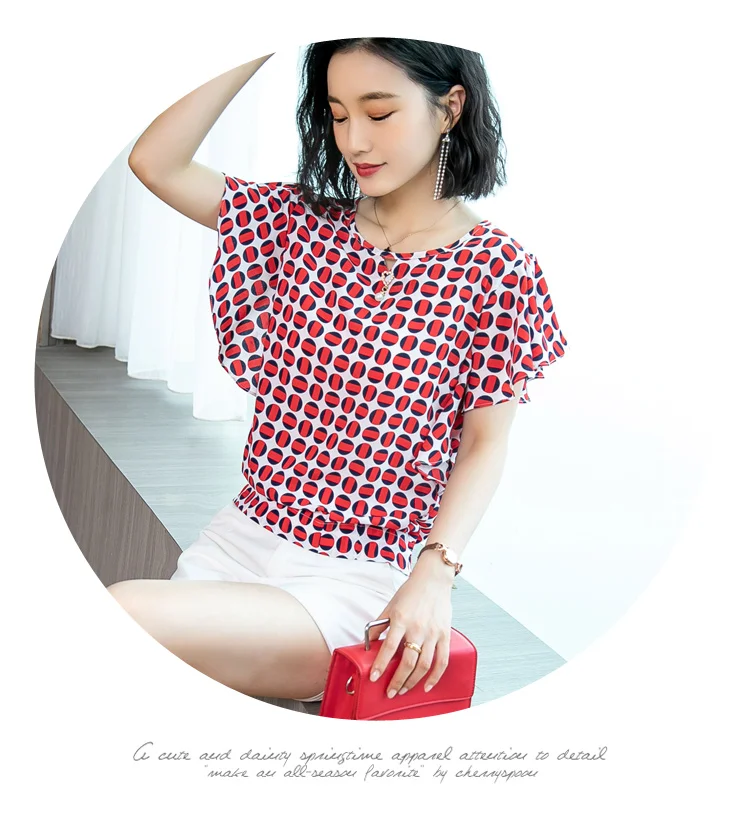 Шифоновый топ Женская блузка zomer летняя рубашка-туника больших размеров женские топы и блузки с принтом шифоновая блуза "летучая мышь" с