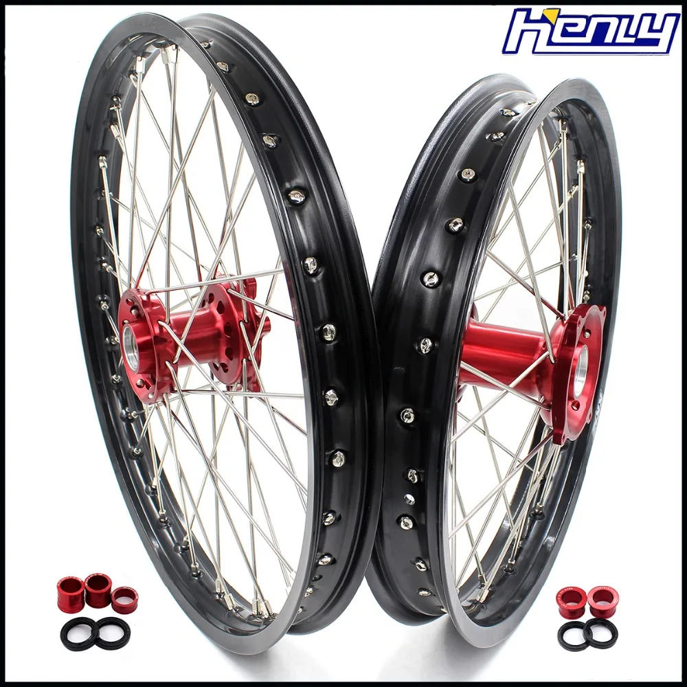 21/19 Spoked MX колеса диски Набор для HONDA CRF250R 2004-2013 CRF450R 2002-2012 CNC Красный концентратор