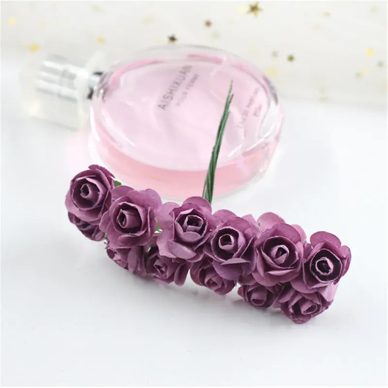 purple red 12 шт./лот, 1,5 см, искусственные маленькие бумажные розы ручной работы, товары для вечеринок, свадебные украшения автомобиля, искусственные цветы - Цвет: purple red