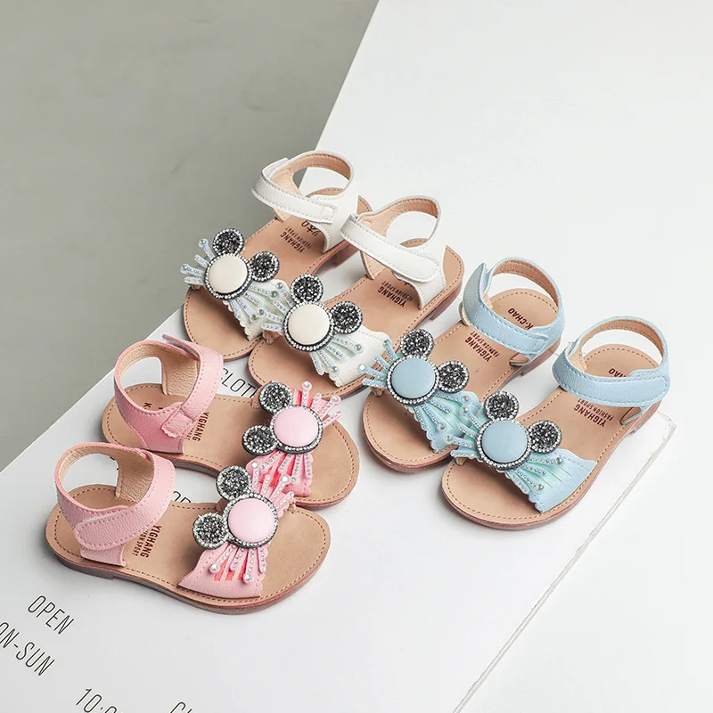 Удобные детские сандалии обувь для девочек на плоской подошве с модным принцесса