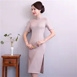 Розовый Винтаж хлопок тонкий короткий Cheongsam воротник-стойка Традиционный китайский женское платье новинка плед Сексуальная Qipao M-XXXL