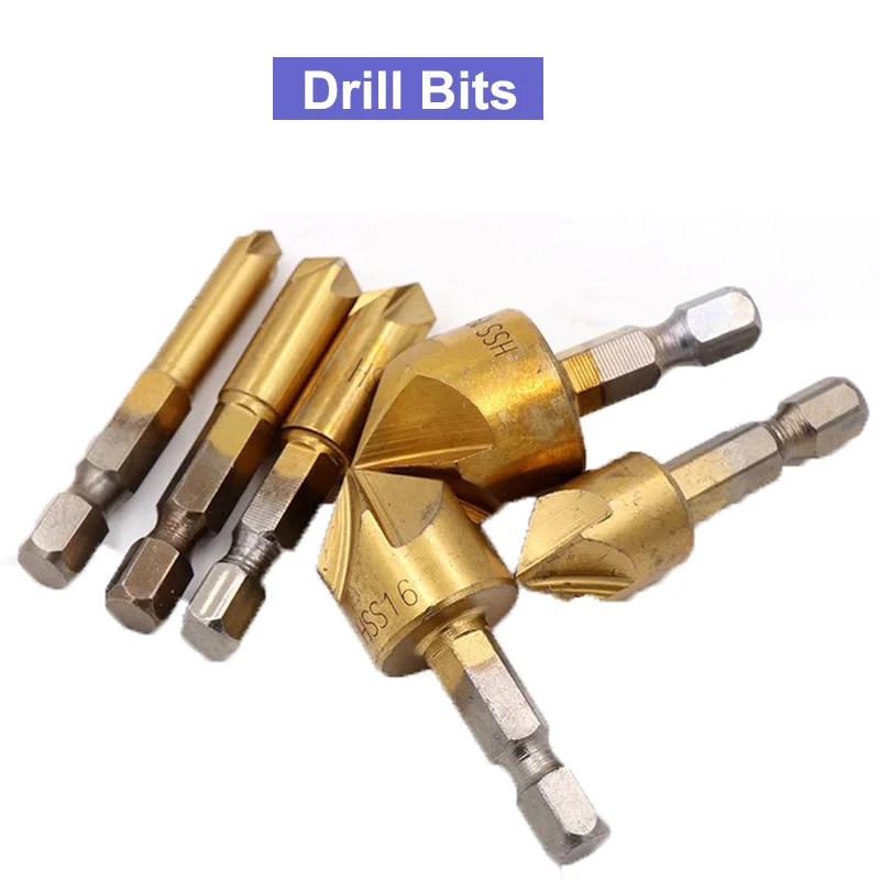 6pcs 90 degree hexagonal shank five edged chamfer 6mm 19mm chamfering