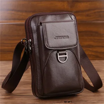 

YIANG 2018 Genuine Leather Cross body Single Shoulder Bags Men's Casual Messenger Bag Waist Belt Pack Bag Mobile Phone Pouch New