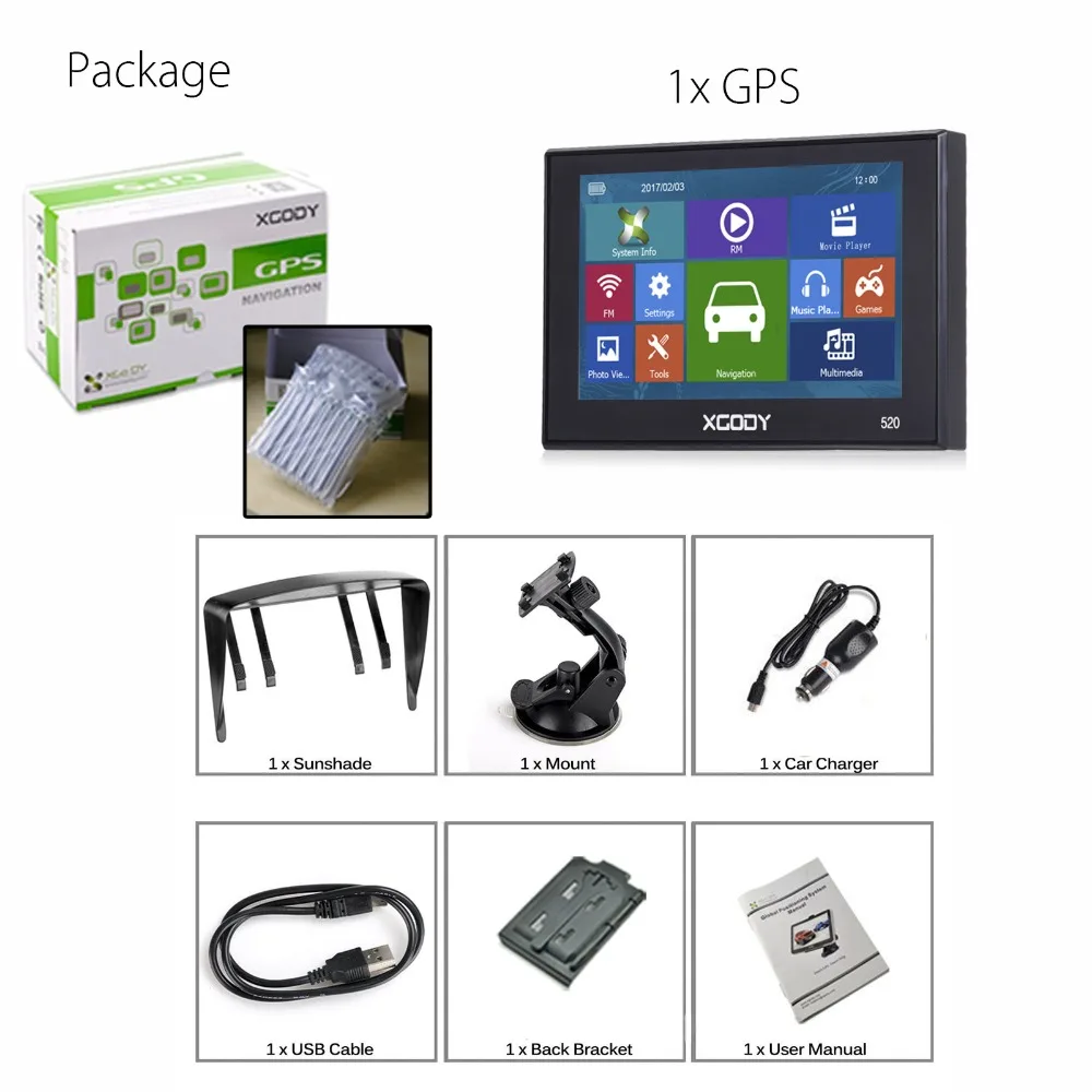 XGODY 520 navegación GPS para coche de 5 pulgadas 256 MB + pantalla táctil de 8 GB FM navegador GPS para camión actualización del mapa libre de Navitel 2018 Europa XGODY 520 navegación GPS para coche de 5 pulgadas 256 MB + pantalla táctil de 8 GB FM navegador GPS para camión actualización del mapa libre de Navitel 2018 Europa