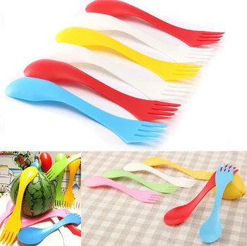 

Hot 6PCS Plastic Fork Knife Camping Spork Combo Travel Party Utensils Cutlery Set