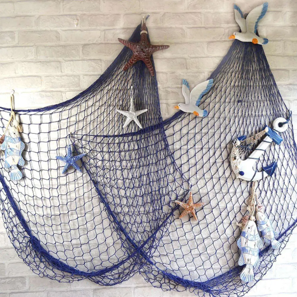 

Blue Beige Mediterranean Marine Style Soft Decoration Fishnet Wall Decoration Living Room Wall Decorations Accessories