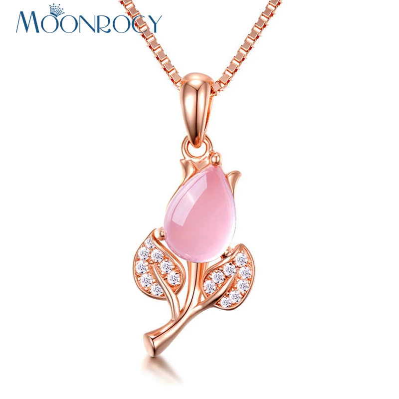 Rose Gold Color Pink Opal Necklace Cz Crystal Pendant Choker Synthetic
