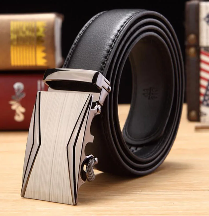 

Genuine Cow Leather Belts Men High Quality Male Brand Automatic Ratchet Buckle belt 110-130cm Long Black Brown Men Belts B14F