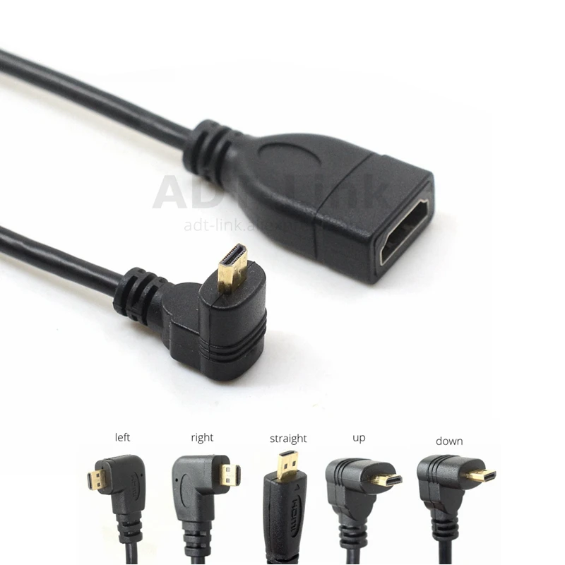 Micro HDMI Мужской к HDMI Женский Кабель-адаптер правый левый угол 90 градусов HDMI конвертер Код для ПК HDTV проектор