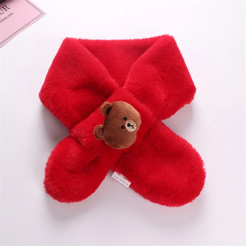 Bear red Модный детский шарф, милый зимний детский шарф-кольцо для девочек, детский однотонный плюшевый теплый шарф с мультяшным медведем - Цвет: Bear red