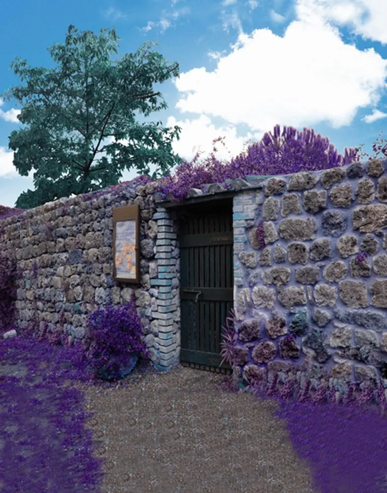 

5x7ft Vintage Stone Wall Purple Flowers Photography Backdrops Photo Props Studio Background