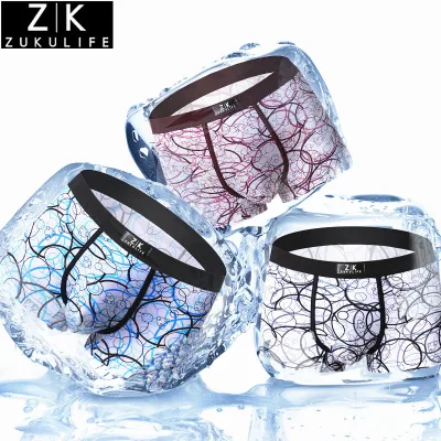 

Zk New Mens Underwear Brand Ice Silk Modal Print Fashion Sexy Boxer Shorts Soft Breathable Middle-waisted Male Cuecas