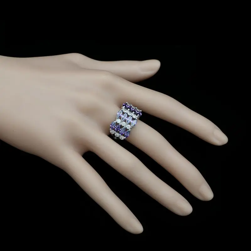 Silver 925 Bridal Jewelry Sets For Women Wedding Accessories Purple CZ White Crystal Earrings/Pendant/Necklace/Ring Set