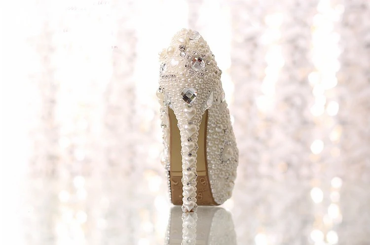 Классические каблуки белый жемчуг невеста обувь новые стильные туфли-лодочки парадные туфли для свадьбы Вечерние Украшенные стразами обувь