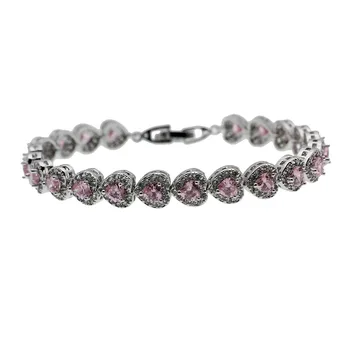 

Hermosa Jewelry Exquisite Pink Heart-Shaped Tennis Bracelet Silver Color Bracelets 7 inch QA68