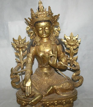 

free shipping 27" Tibet Bronze Gild Green Tara Mahayana Buddhism enlightenment Goddess Statue bronze