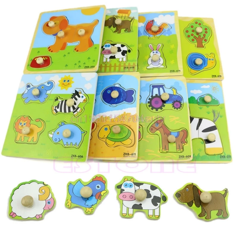 4 формы регулируемые красочные детские развивающие кирпичные блоки деревянный животные пазл игрушка# H055